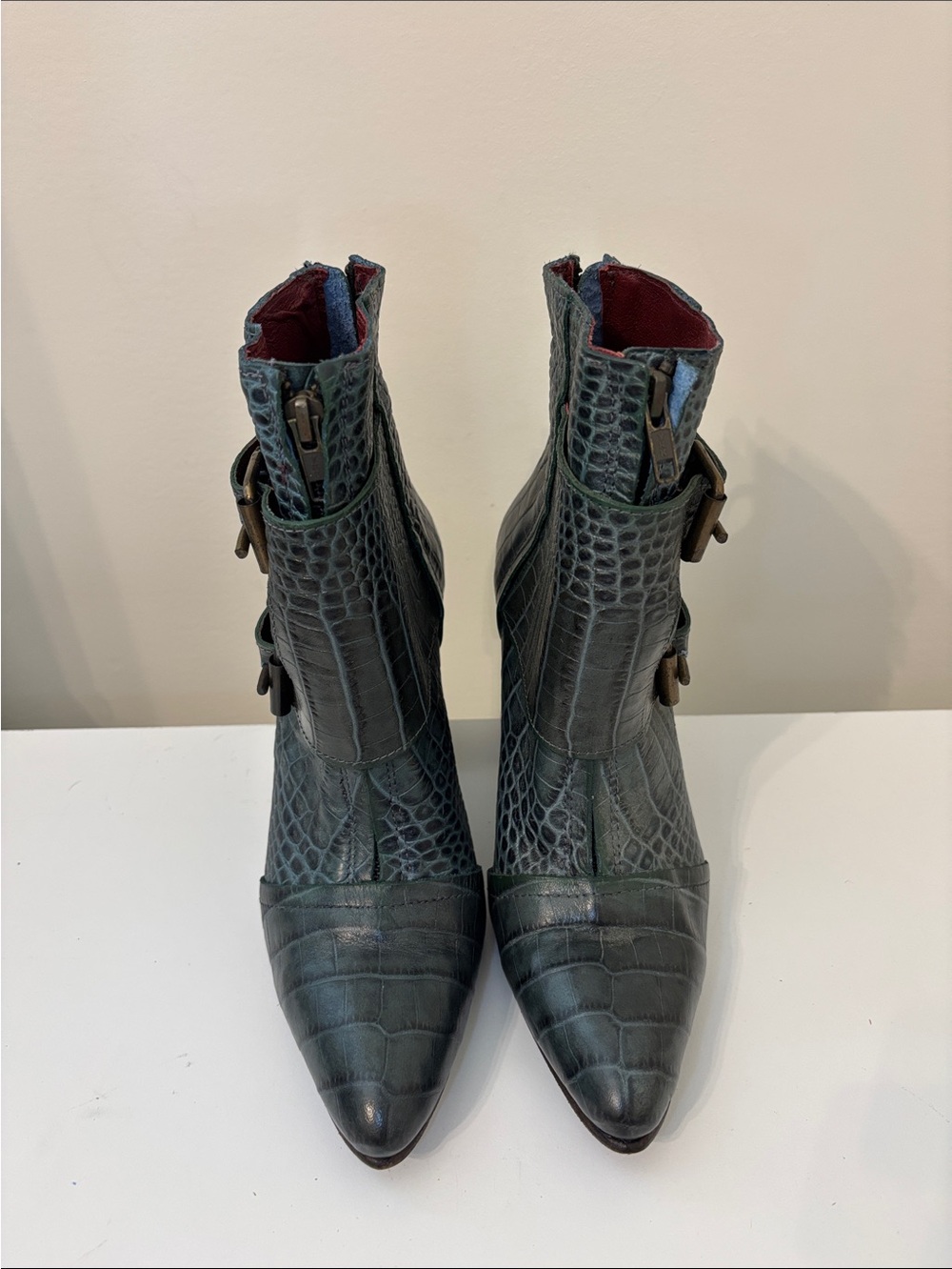 Freebird by Steven Teal Croc-Embossed Pointed Toe Ankle Boots
